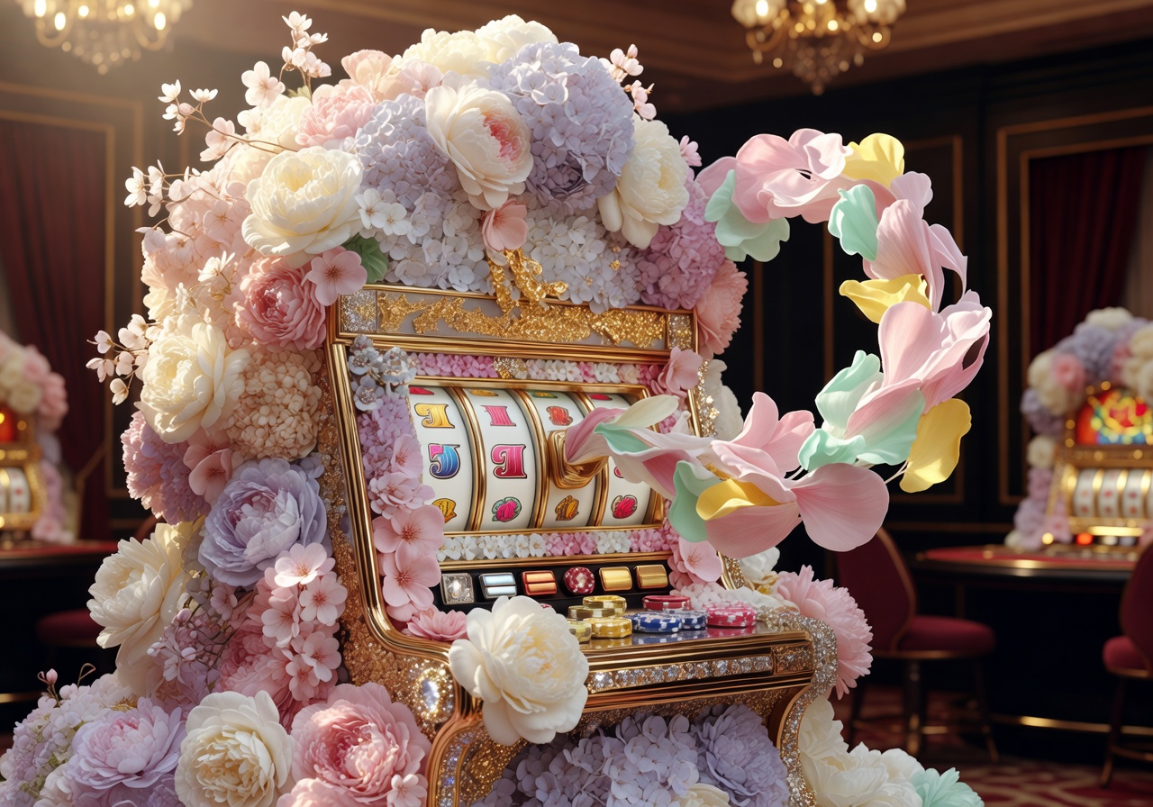 Pastel blooming flowers representing luxury casino slot